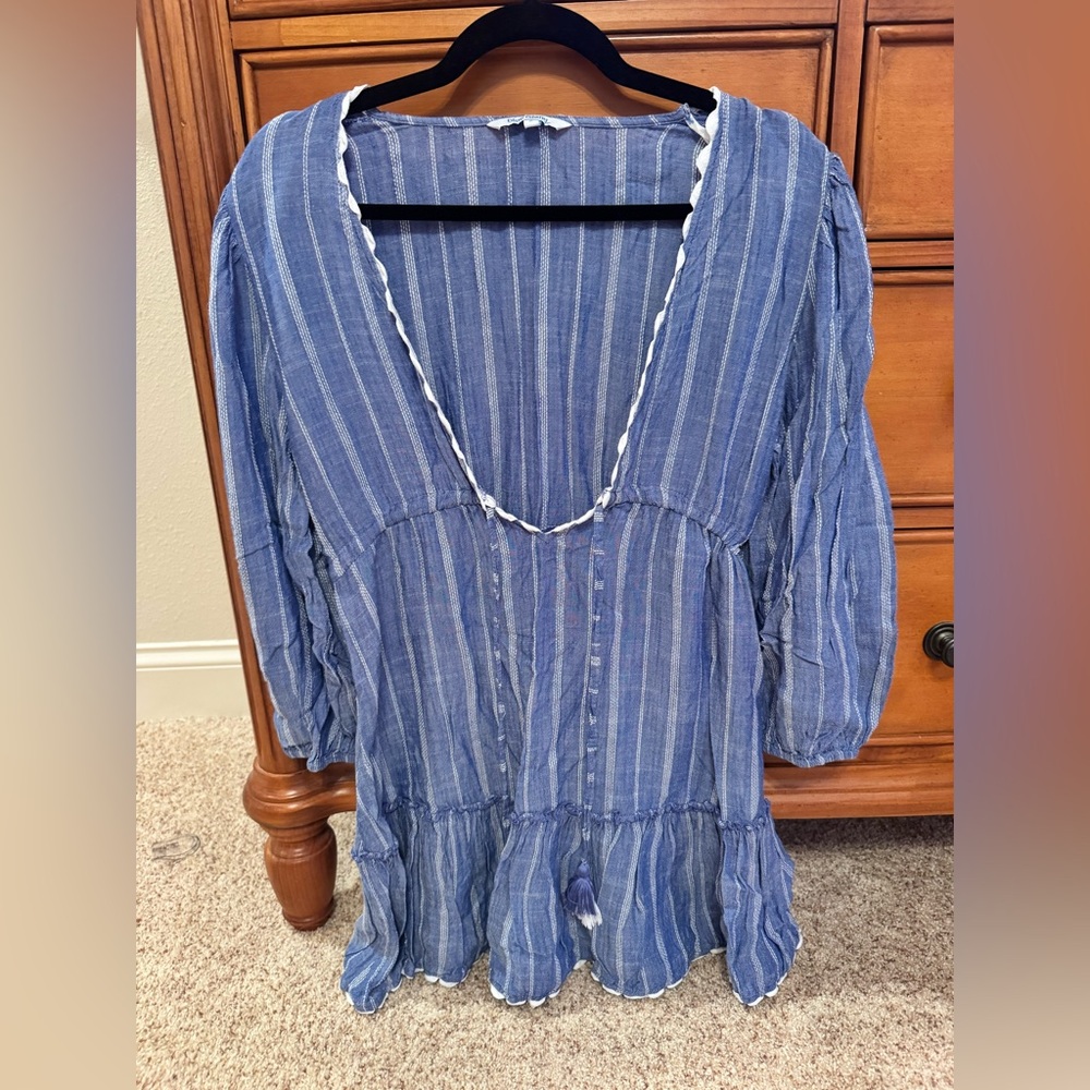 Blue Island V-Neck Striped Beach Coverup